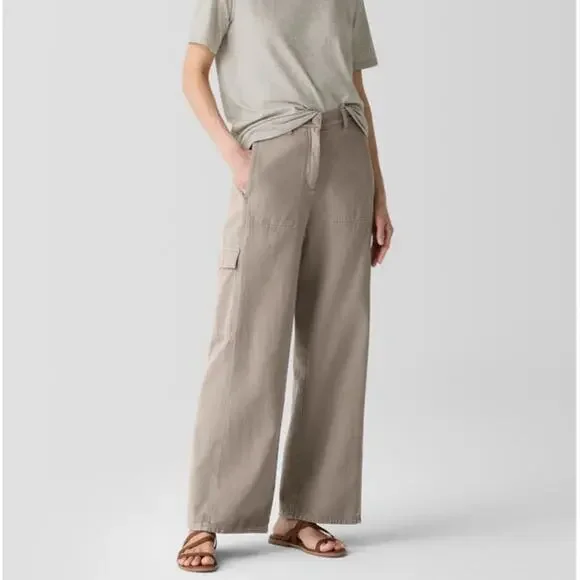 Eileen Fisher Organic Cotton Wide Leg Cargo Pant Size Medium NWT - Picture 1 of 10